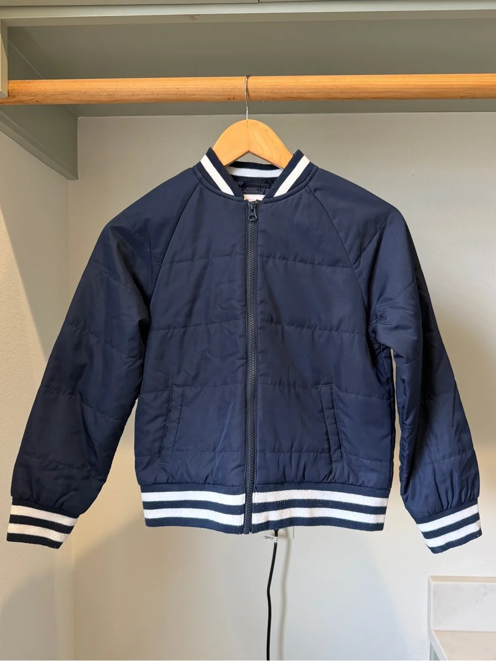 Children’s Place, Navy Bomber Jacket with Stripe Trim, size 10/12 Large